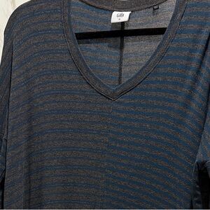 Cabi  Women's Teal and Gray Striped Long Sleeve Top